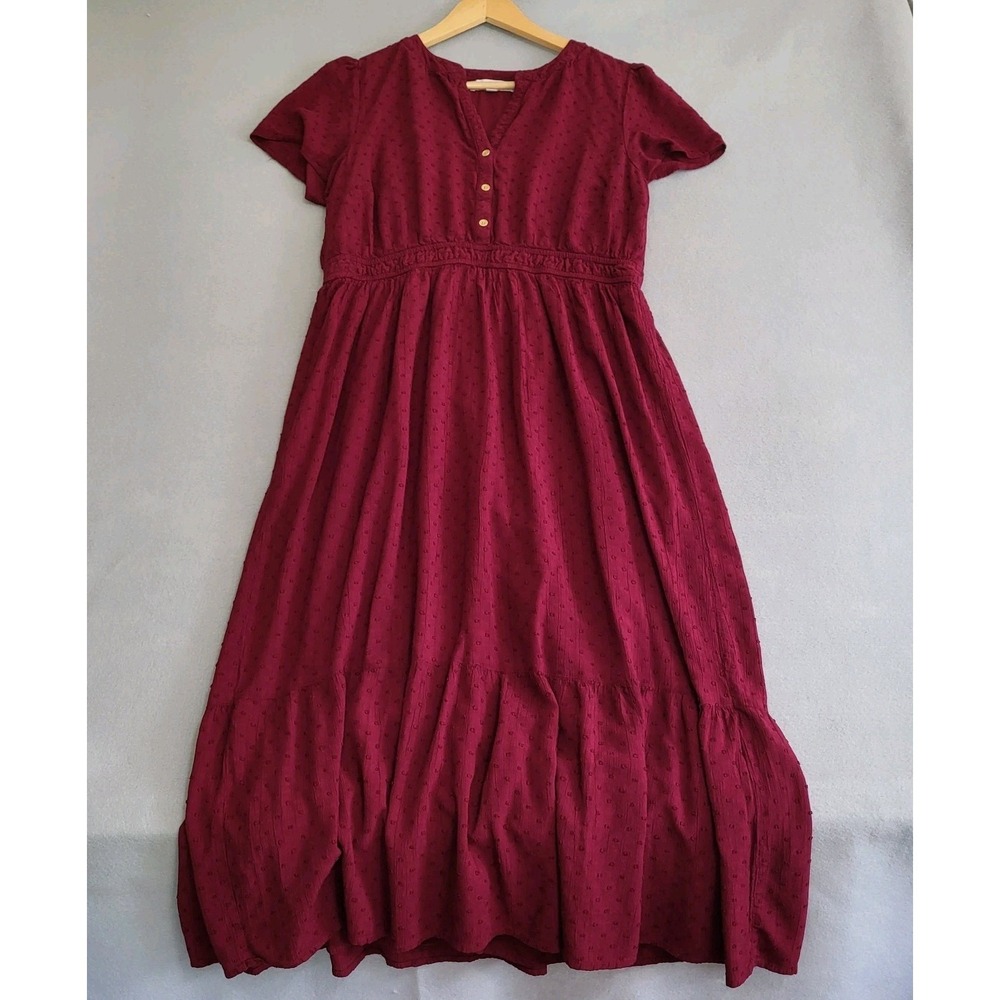 Women's Burgundy V-Neck Short Sleeve Maxi Dress